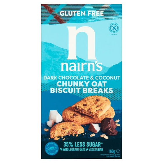 Nairns GF biscuit breaks dark choc & coconut