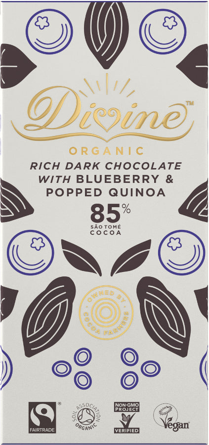 Divine Blueberry & Quinoa 85% dark chocolate 80gm